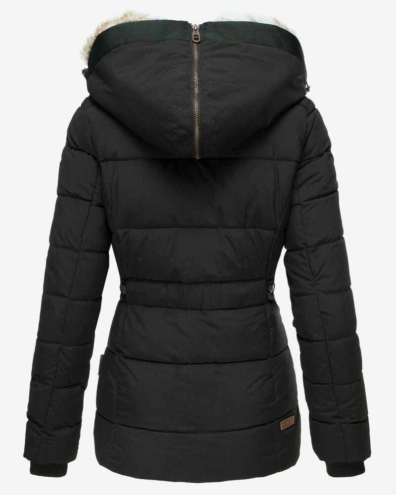 Damen-Steppjacke – Mit Samtfutter und Abnehmbarem Fellkapuzenbesatz