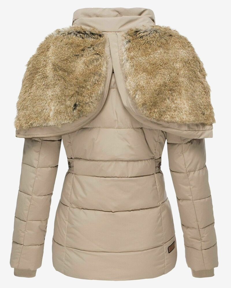 Damen-Steppjacke – Mit Samtfutter und Abnehmbarem Fellkapuzenbesatz