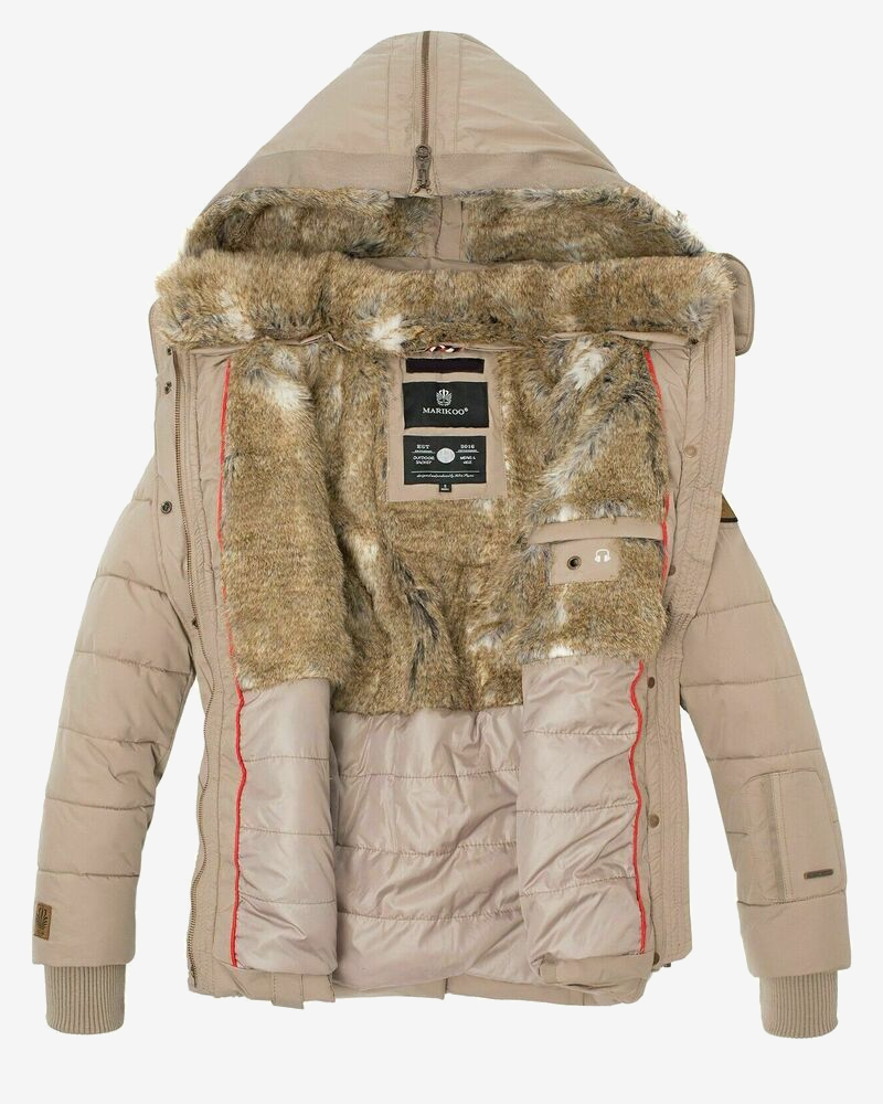 Damen-Steppjacke – Mit Samtfutter und Abnehmbarem Fellkapuzenbesatz